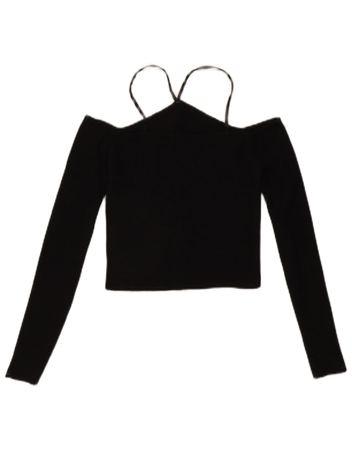 Zara Top corto de manga larga con hombros descubiertos para mujer UK 42 Viscosa negra mediana