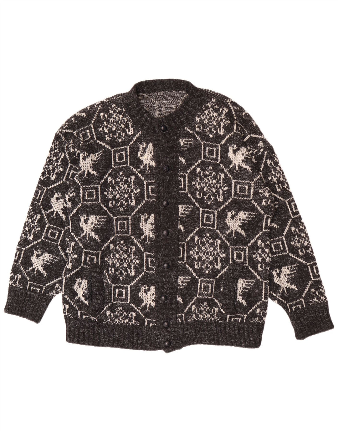 Vintage hombres Cardigan suéter XL gris geométrico