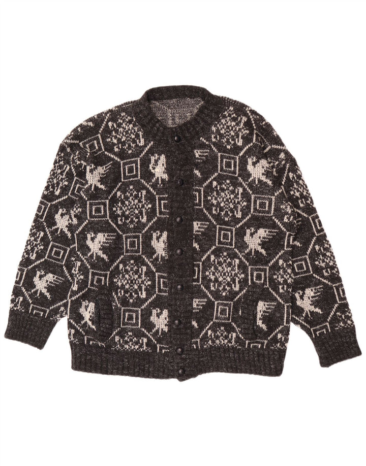 Vintage hombres Cardigan suéter XL gris geométrico