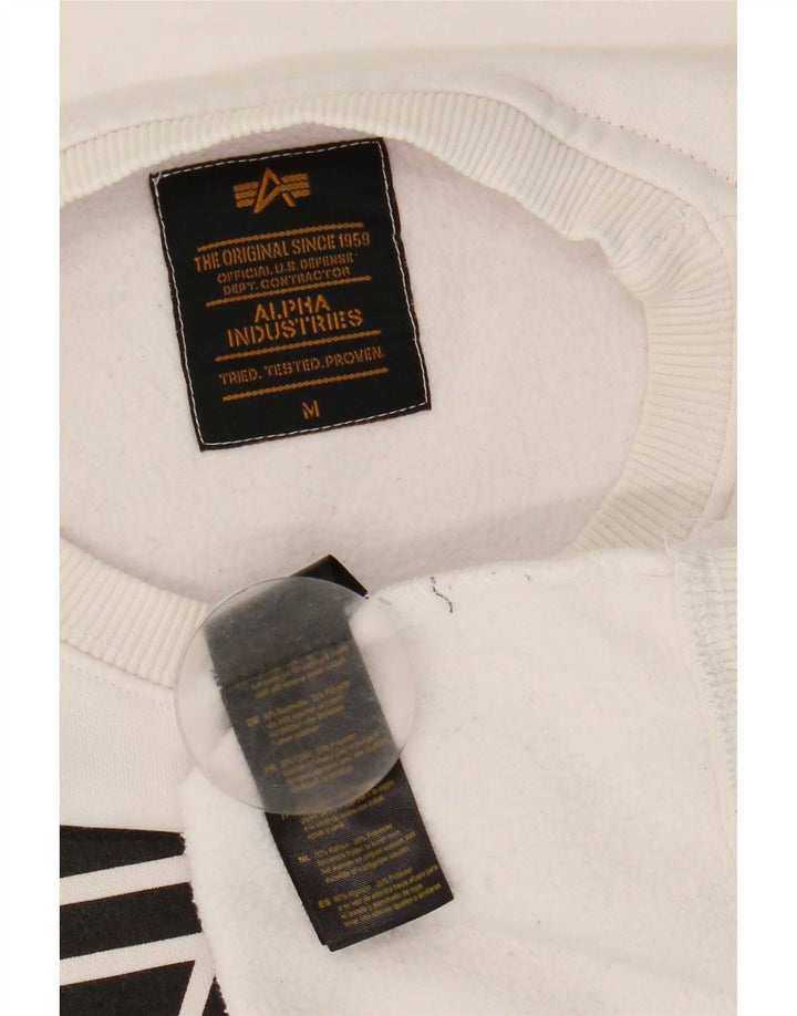Alpha Industries Hombre Sudadera Gráfica Jersey Medio Algodón Blanco