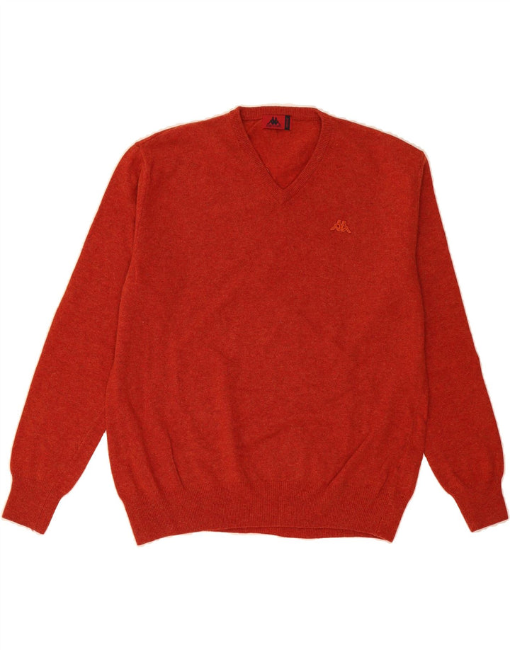 KAPPA Mens V-Neck Jumper Sweater Medium Orange Lambswool Vintage Kappa and Second-Hand Kappa from Messina Hembry 
