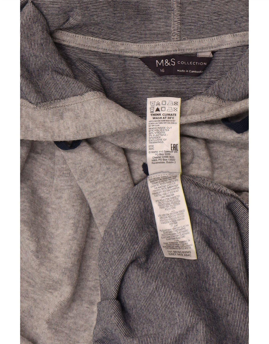 Marks & Spencer - Sudadera con capucha para mujer, diseño gráfico, talla grande, color gris