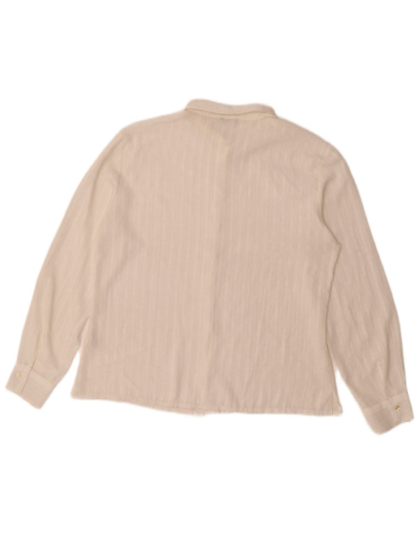 Benetton Blusa Camisera Mujer ES 46 Grande Poliéster A Rayas Blanco