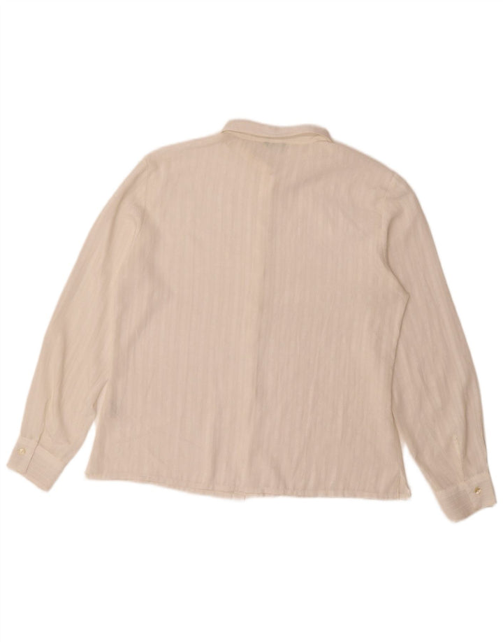 Benetton Blusa Camisera Mujer ES 46 Grande Poliéster A Rayas Blanco