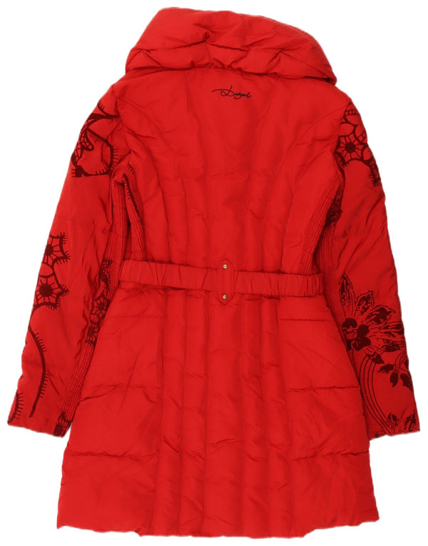 Desigual Womens Padded Coat EU 36 Small Red Floral Polyester