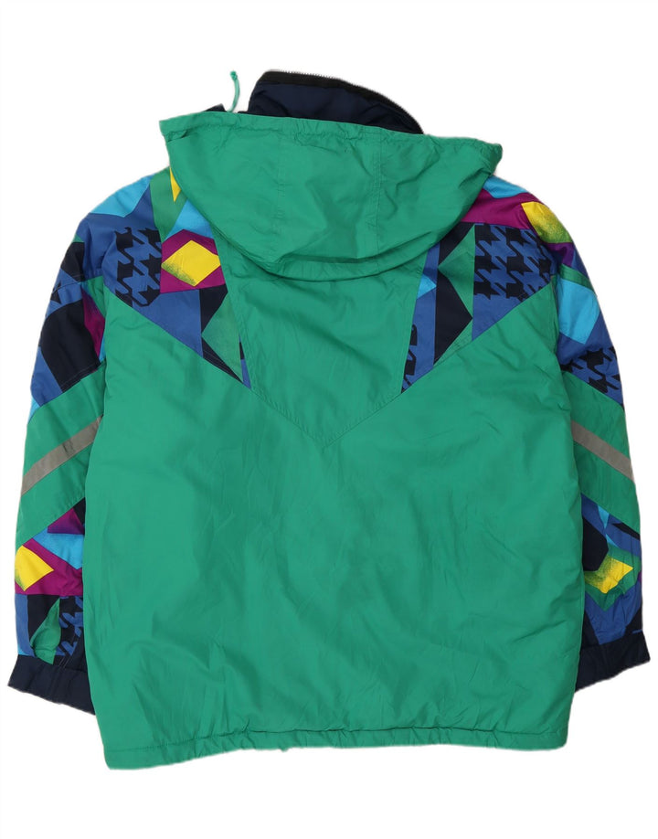 Fila Chaqueta de esquí con capucha para hombre, ajuste holgado, IT 52, grande, verde, geométrico
