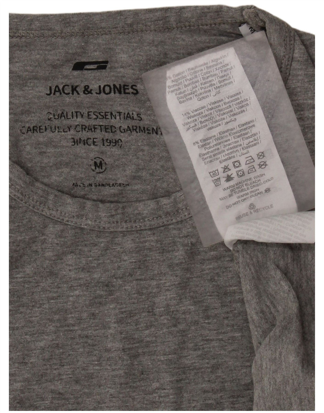 JACK & JONES Hombre Camiseta Top Algodón Moteado Gris Medio
