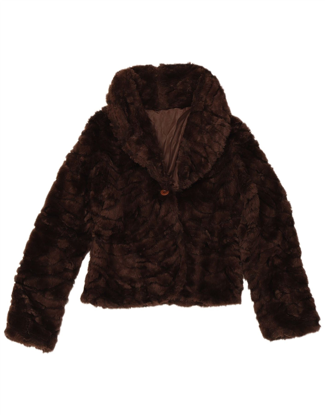 Vintage mujer piel sintética bomber chaqueta Reino Unido 10 pequeño poliéster marrón
