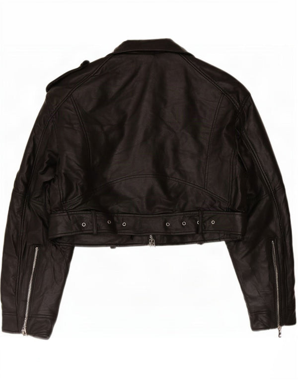Zara Mujer Crop Chaqueta Biker De Piel Sintética UK 40 XL Poliéster Negro