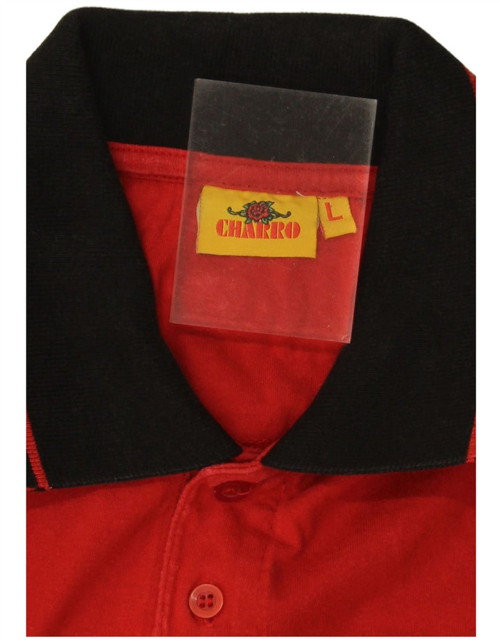 Charro Polo gráfico para hombre de algodón con bloques de color rojo grande
