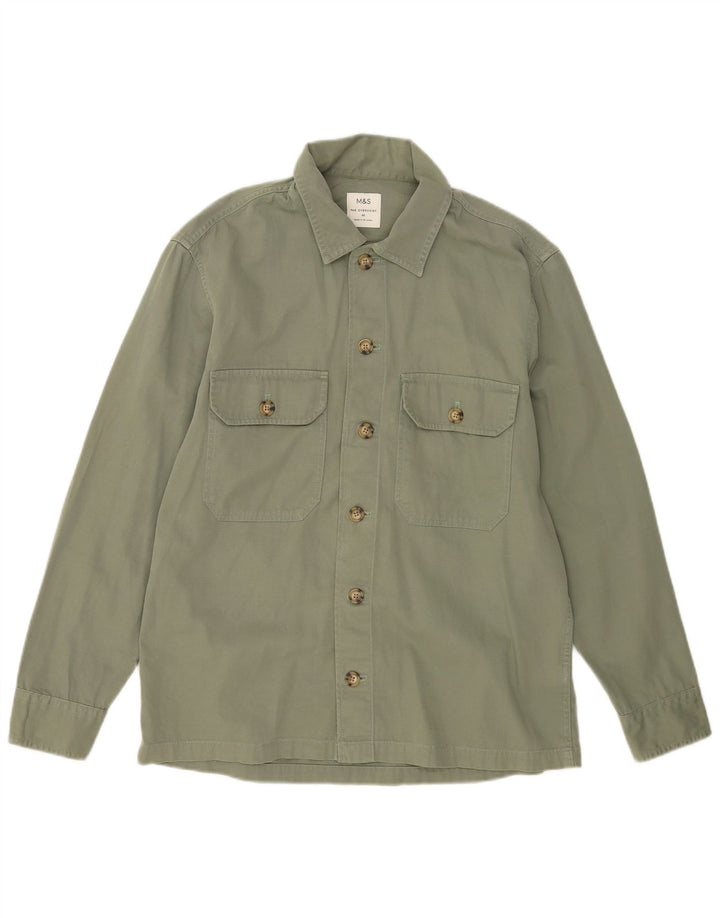 Camisa Marks & Spencer Hombre Sobrecamisa Algodón Verde Medio