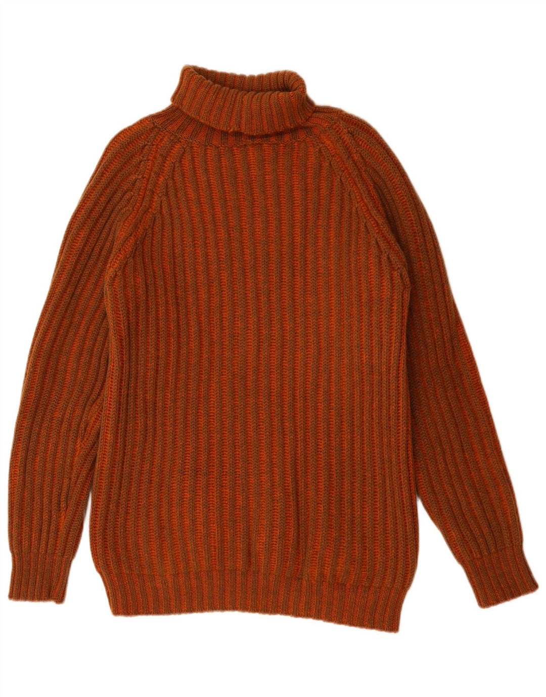 Vintage hombres rollo cuello jersey suéter grande naranja rayas lana