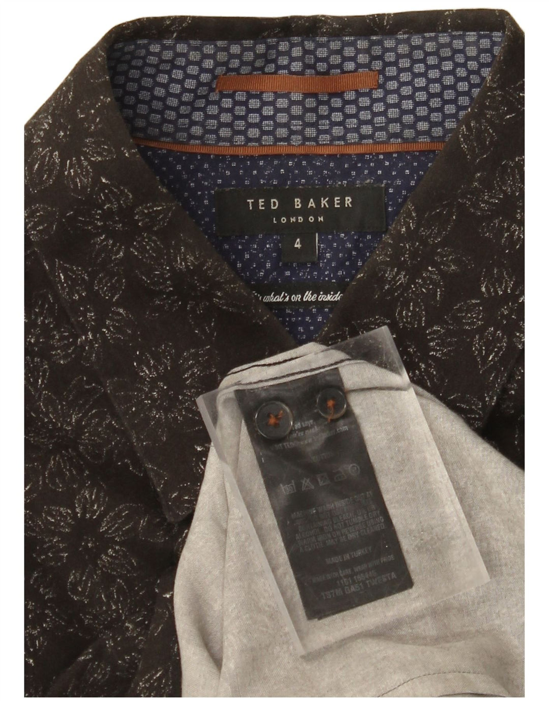 TED BAKER Camisa para hombre Talla 4 Grande Algodón floral negro