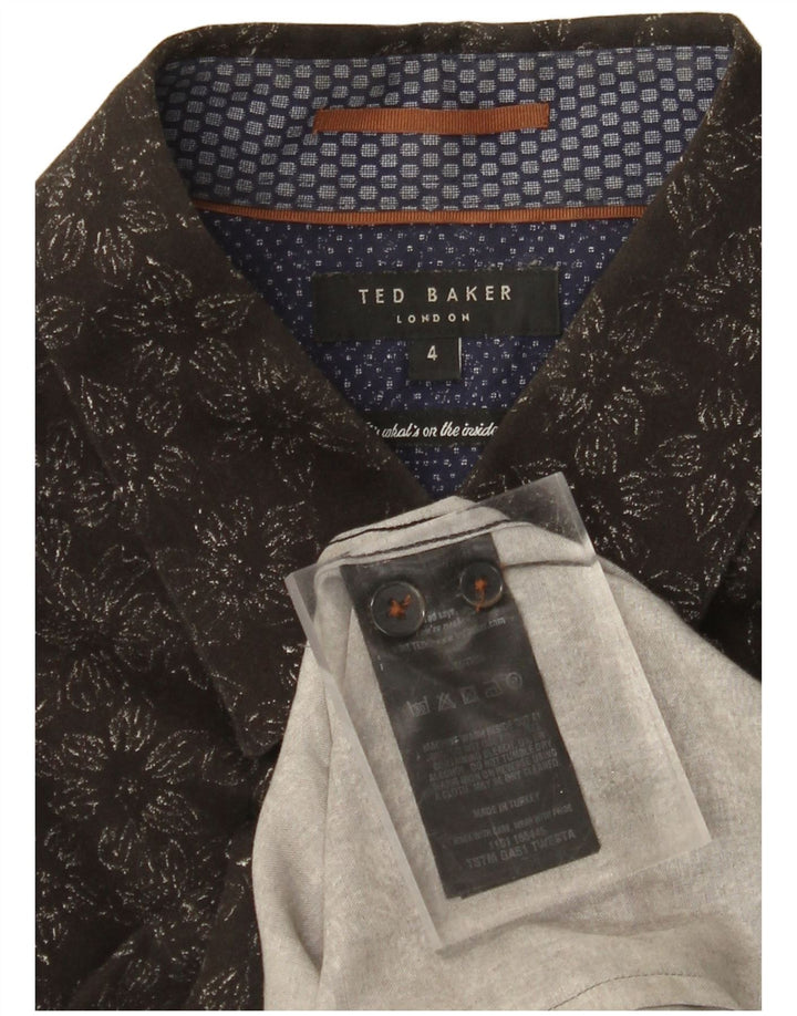 TED BAKER Camisa para hombre Talla 4 Grande Algodón floral negro