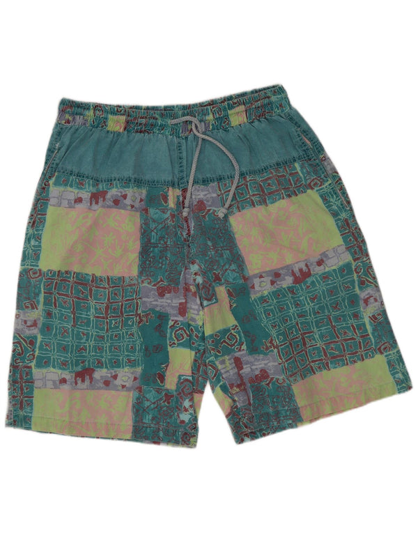 Vintage hombres gráfico casual pantalones cortos XL W32 verde patchwork algodón