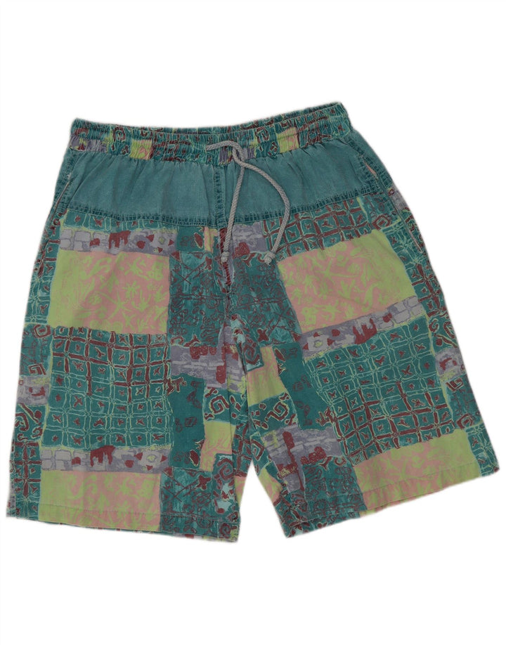 Vintage hombres gráfico casual pantalones cortos XL W32 verde patchwork algodón