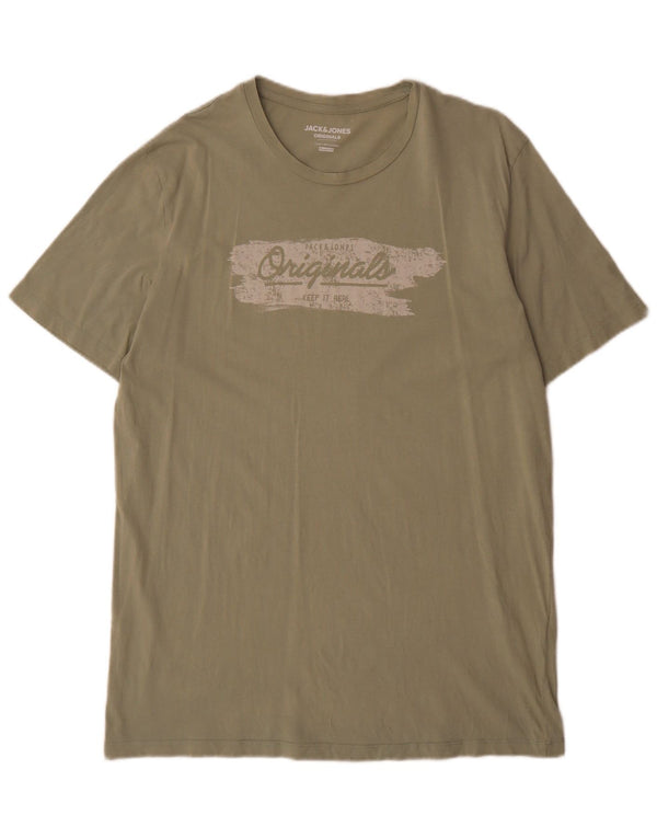 Jack & Jones Mens Graphic T-Shirt Top XL Green Cotton