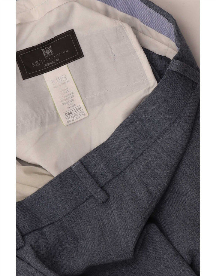Marks & Spencer Pantalón de traje de corte regular para hombre W40 L29 Poliéster azul marino