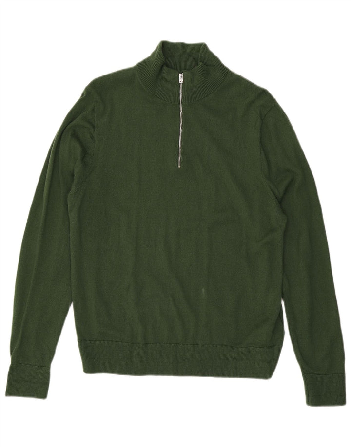 J. Crew Suéter tipo jersey con cuello y cremallera para hombre, acrílico verde grande