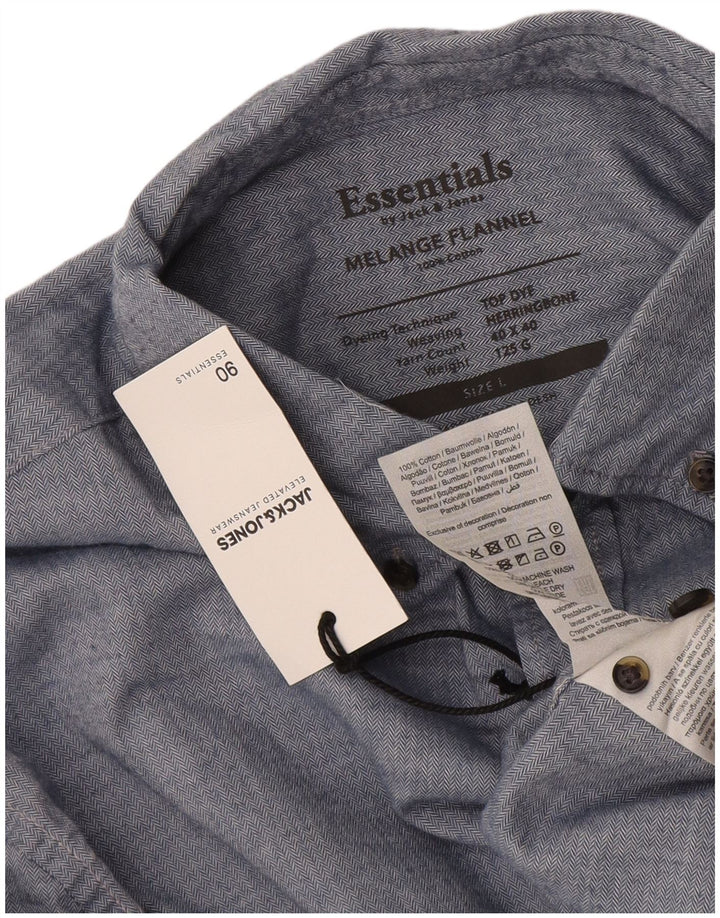Jack & Jones Hombre Camisa De Franela De Algodón En Espiga Azul Grande