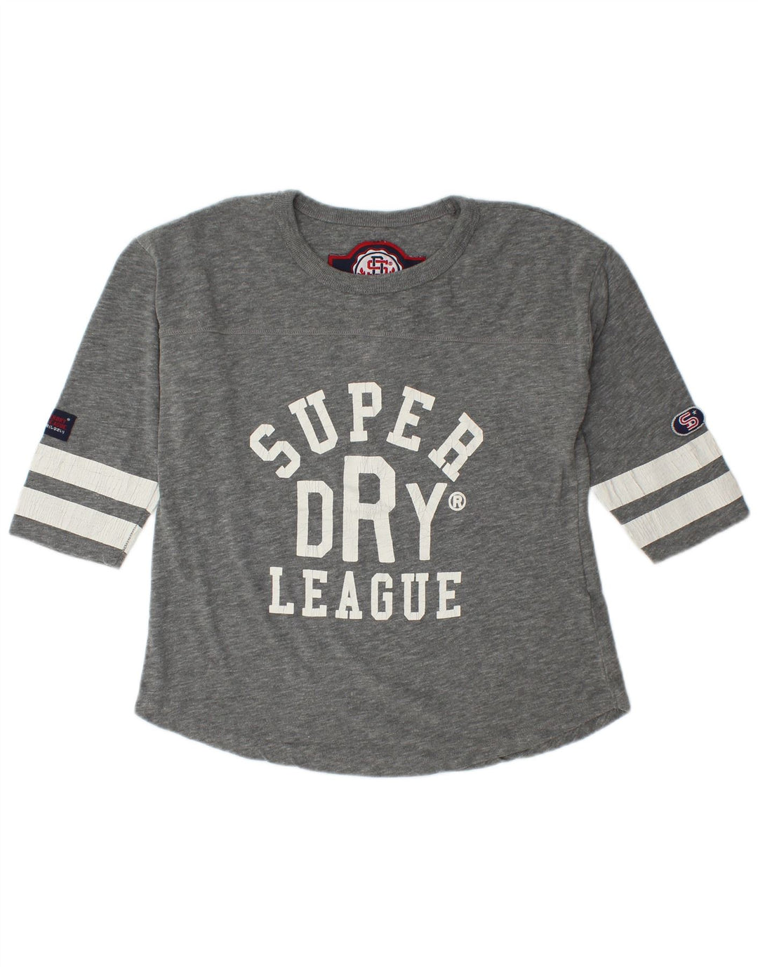 Superdry Top gráfico para mujer manga 3/4 UK 44 Algodón gris medio