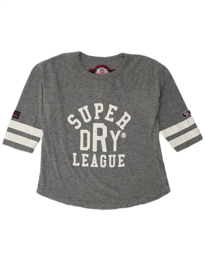 Superdry Top gráfico para mujer manga 3/4 UK 44 Algodón gris medio