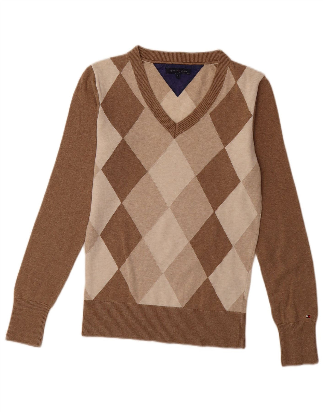 TOMMY HILFIGER Suéter tipo jersey con cuello en V para mujer UK 10 Small Brown