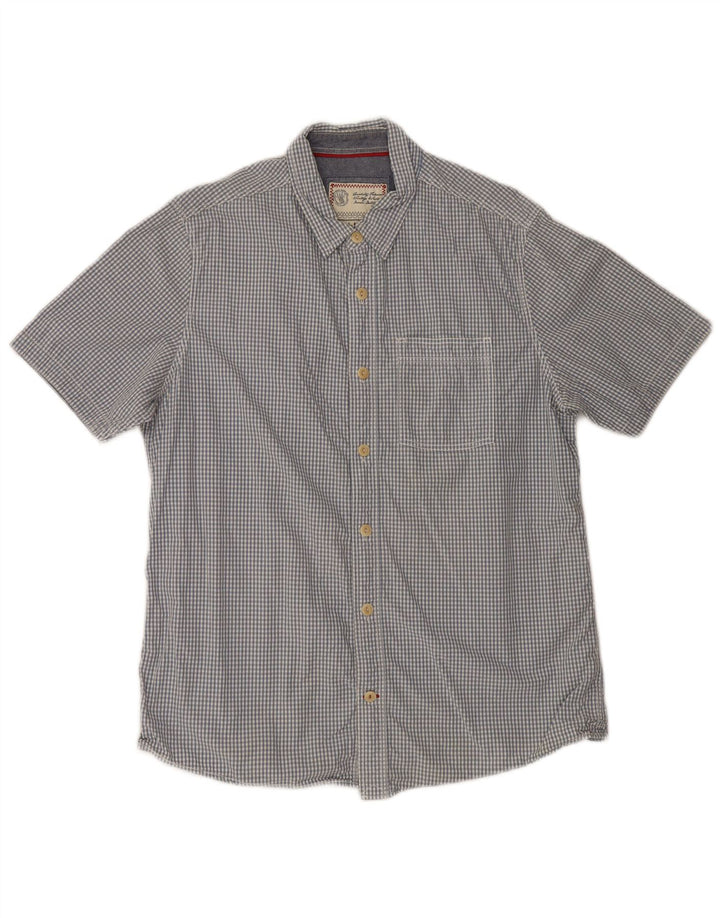 Camisa de manga corta para hombre Fat Face de algodón a cuadros azul grande