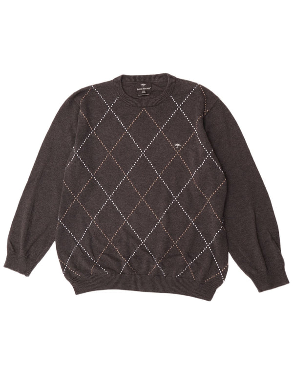 Fynch Hatton - Jersey de cuello redondo para hombre, talla 2XL, algodón gris Argyle/diamante