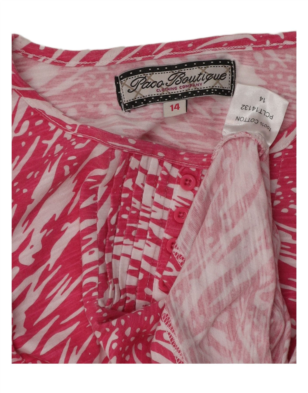PACO BOUTIQUE Top con estampado abstracto para mujer, manga 3/4, UK 44, grande, rosa