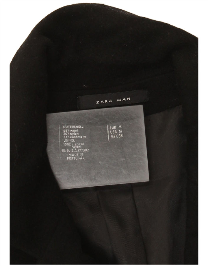 Zara Hombre Abrigo UK 38 Mediano Lana Negra