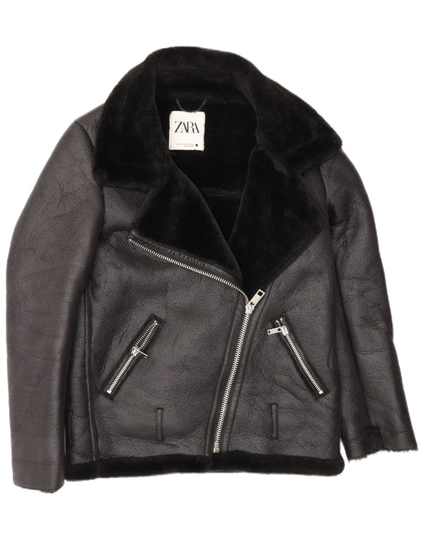 Zara Chaqueta Sherpa Motera De Corte Holgado De Gran Tamaño para Mujer UK 6 XS Poliéster Negro