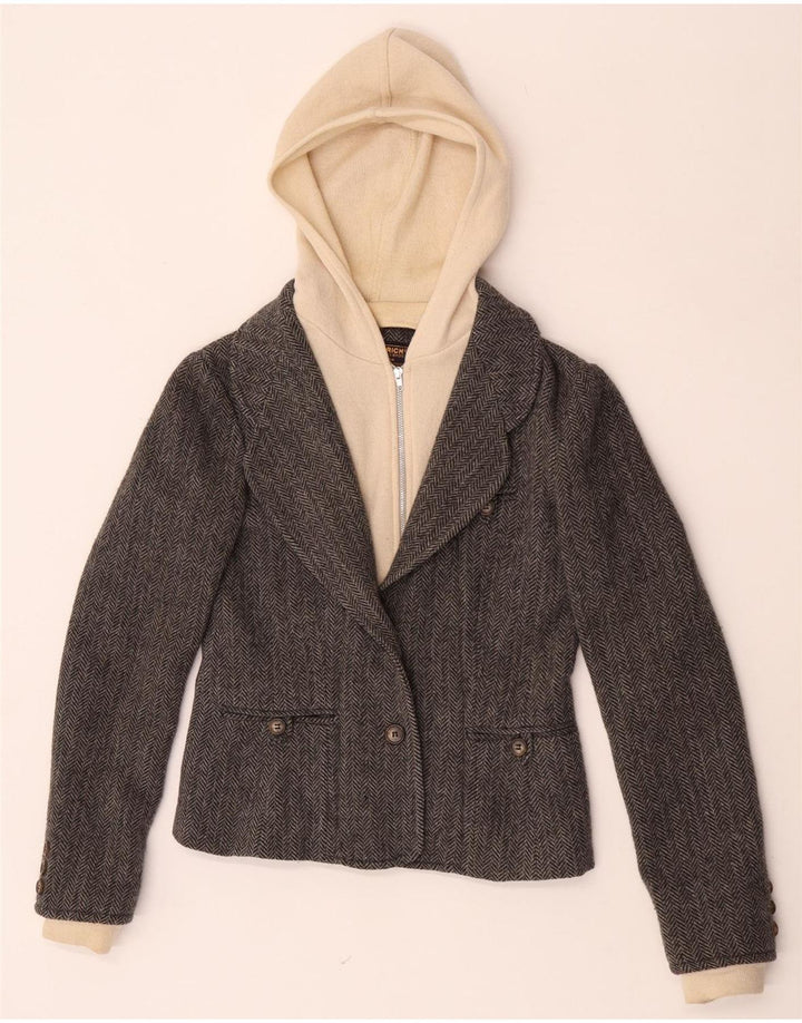 Rich Chaqueta tipo blazer con capucha y 1 botón para mujer UK 10 Small Grey Herringbone