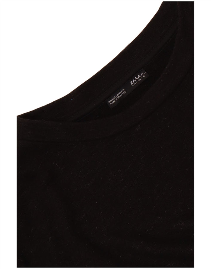 Zara Mujer Top Manga Larga UK 44 Medio Negro Moteado