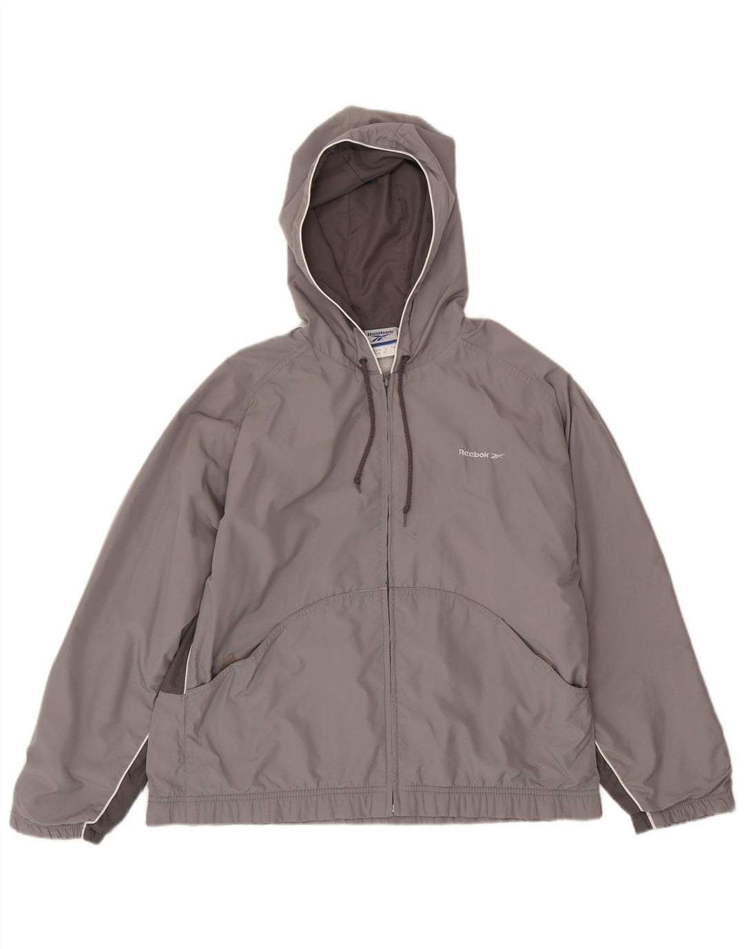 Reebok Chaqueta Bomber con Capucha para Mujer UK 44 Grande Gris Colorblock Poliéster