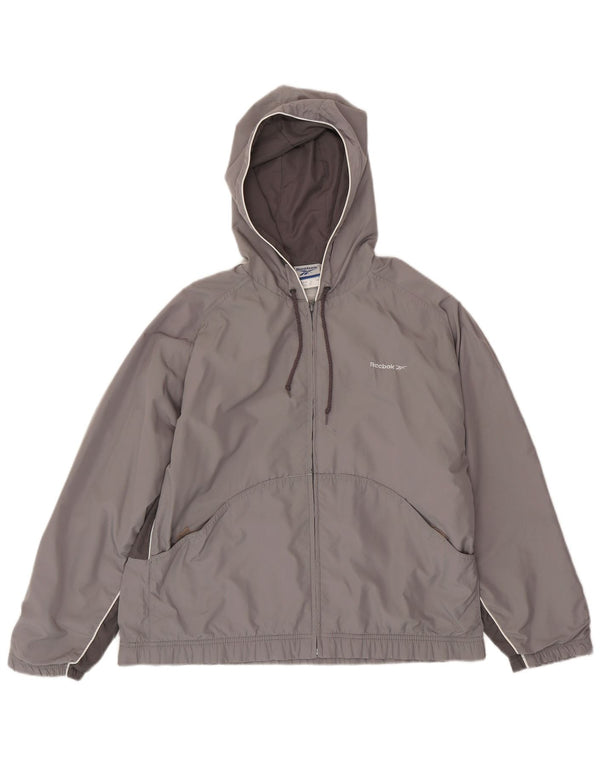 Reebok Chaqueta Bomber con Capucha para Mujer UK 44 Grande Gris Colorblock Poliéster