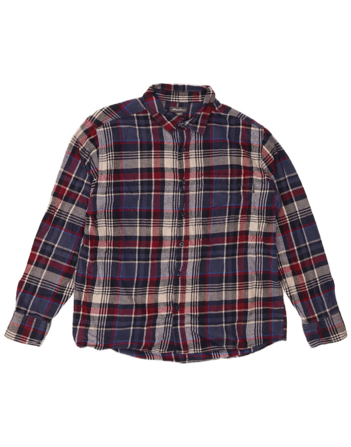 EDDIE BAUER Camisa de franela para hombre Algodón a cuadros azul marino grande