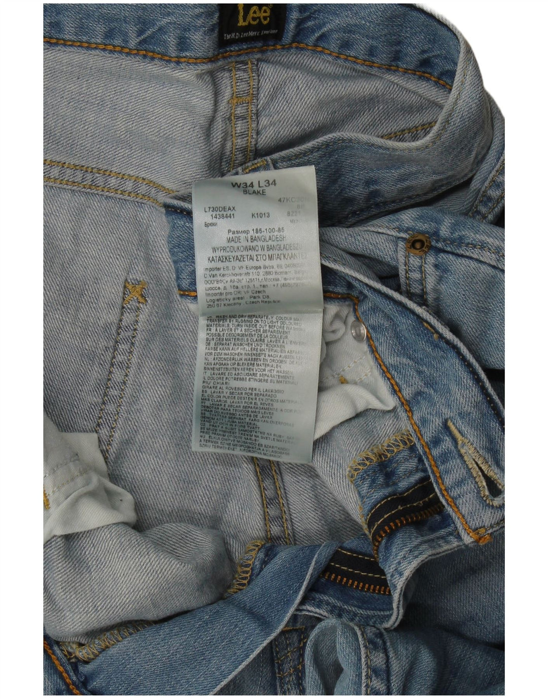 Lee Vaqueros Rectos Blake para Hombre W34 L34 Algodón Azul