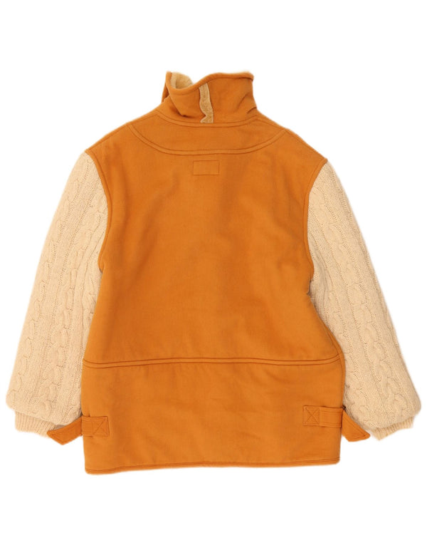 Vintage mujer gráfica Sherpa chaqueta Reino Unido 16 grande beige colorblock acrílico