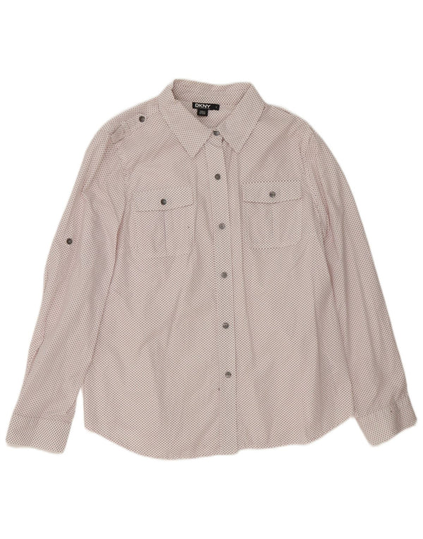 Dkny Camisa militar para mujer UK 46 Large White Argyle/Diamond Cotton