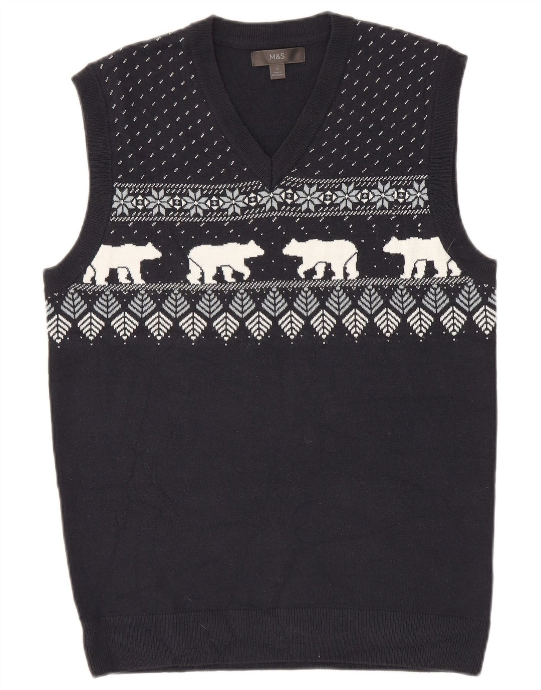 Marks & Spencer Chaleco para hombre Camiseta sin mangas Pequeña Azul marino Fair Isle Acrílico