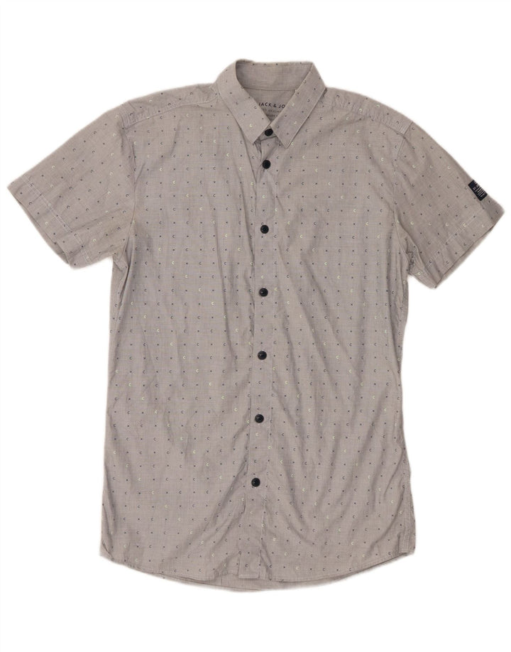 Jack & Jones Hombre Camisa De Manga Corta De Algodón Con Motivos Gris Medio