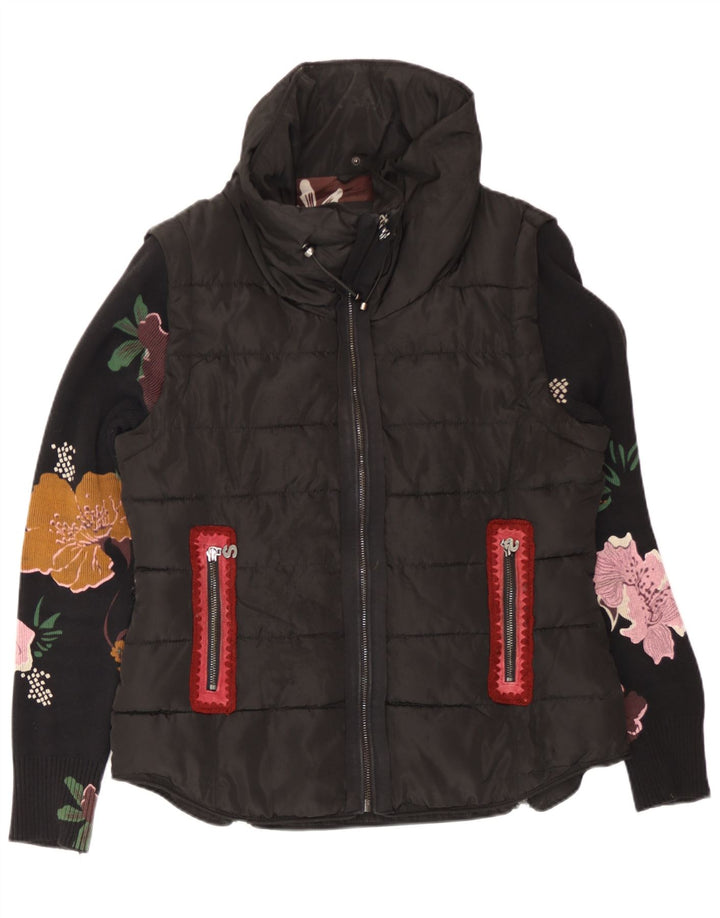 Desigual Chaqueta Acolchada Mujer EU 40 Mediana Algodón Floral Negro