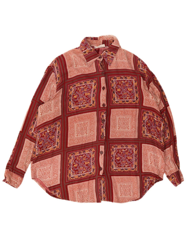 Camisa Vintage Mujer Talla 50 3XL Borgoña Patchwork Viscosa