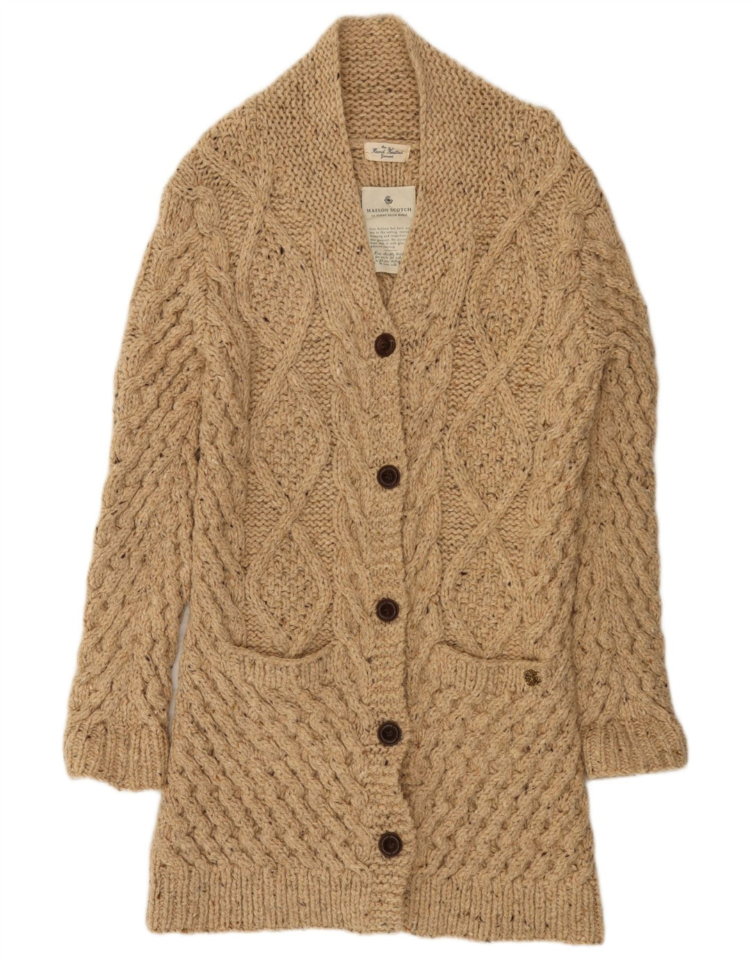 MAISON SCOTCH Suéter de punto a mano para mujer US 4 Pequeño Beige
