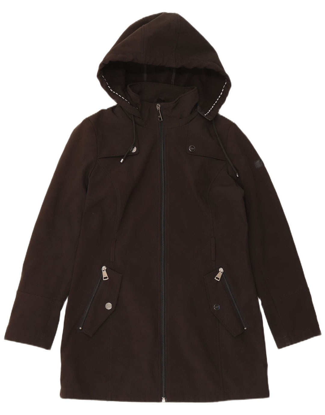 Dkny Gabardina con capucha para mujer UK 10 Small Poliéster negro