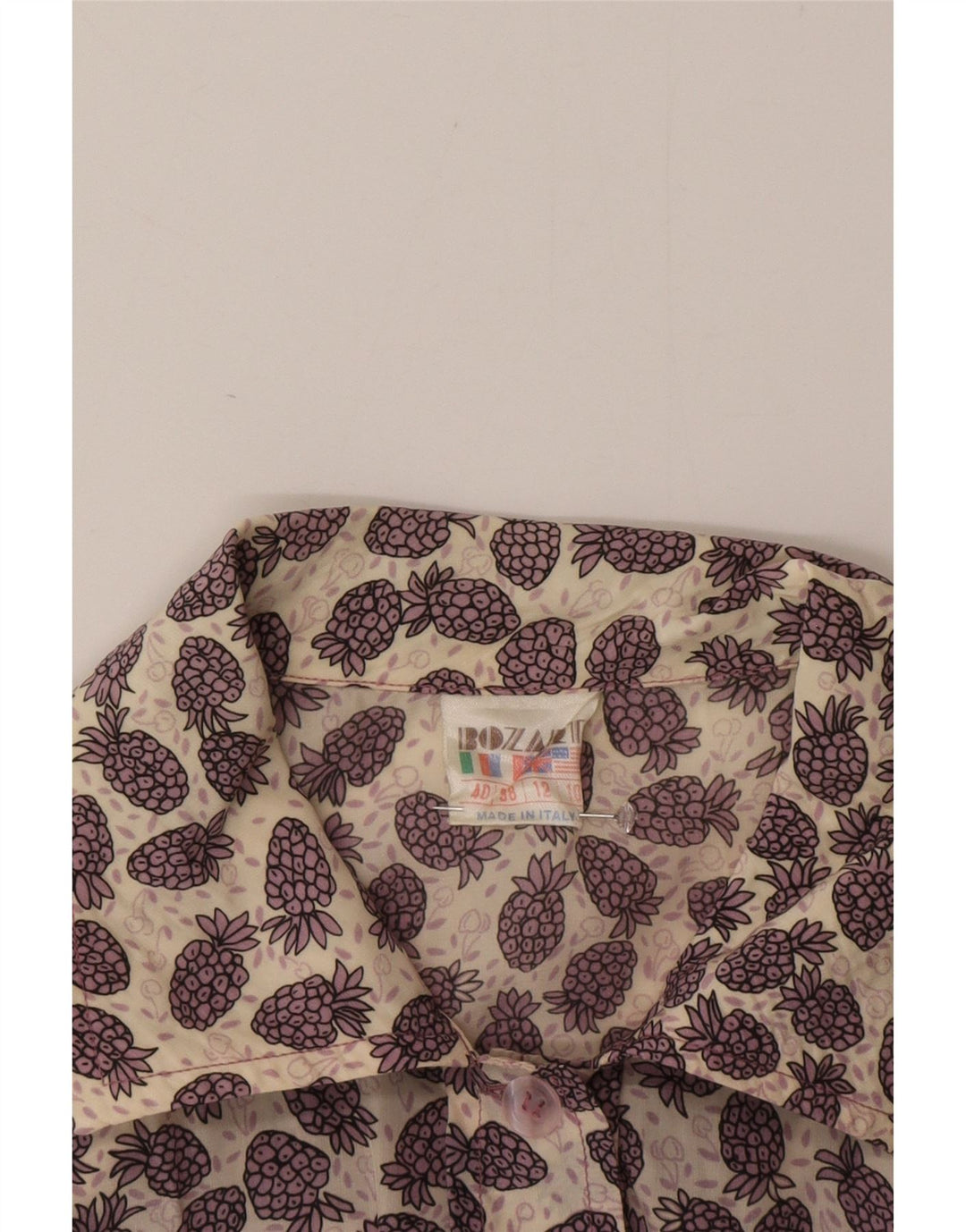 Vintage mujer patrón abstracto camisa blusa Reino Unido 12 medio púrpura