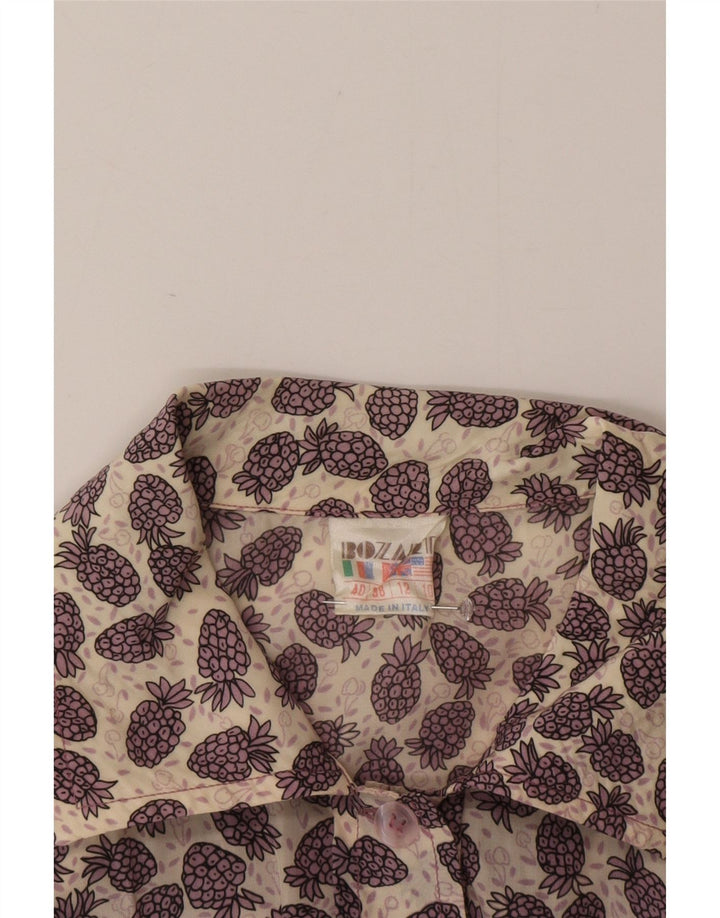 Vintage mujer patrón abstracto camisa blusa Reino Unido 12 medio púrpura