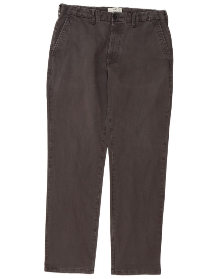 Marks & Spencer Pantalón chino de corte regular para hombre W34 L30 Algodón gris
