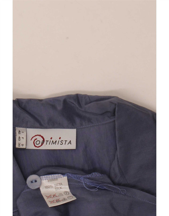 Blusa vintage de manga corta para mujer IT 42 Seda azul marino mediana